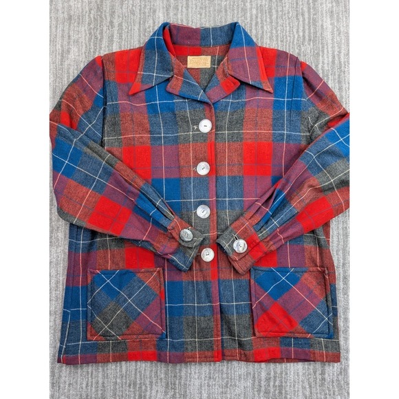 Pendleton Sweaters - Vintage 50s Pendleton Cardigan Sweater Womens Medium Tartan Plaid 100% Wool USA